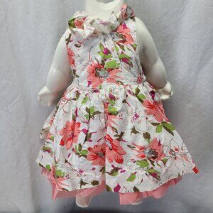 Jessica Ann Girls Sz 12 Mo Dress Halter/ bottoms Sleeveless Sparkly Floral Coral